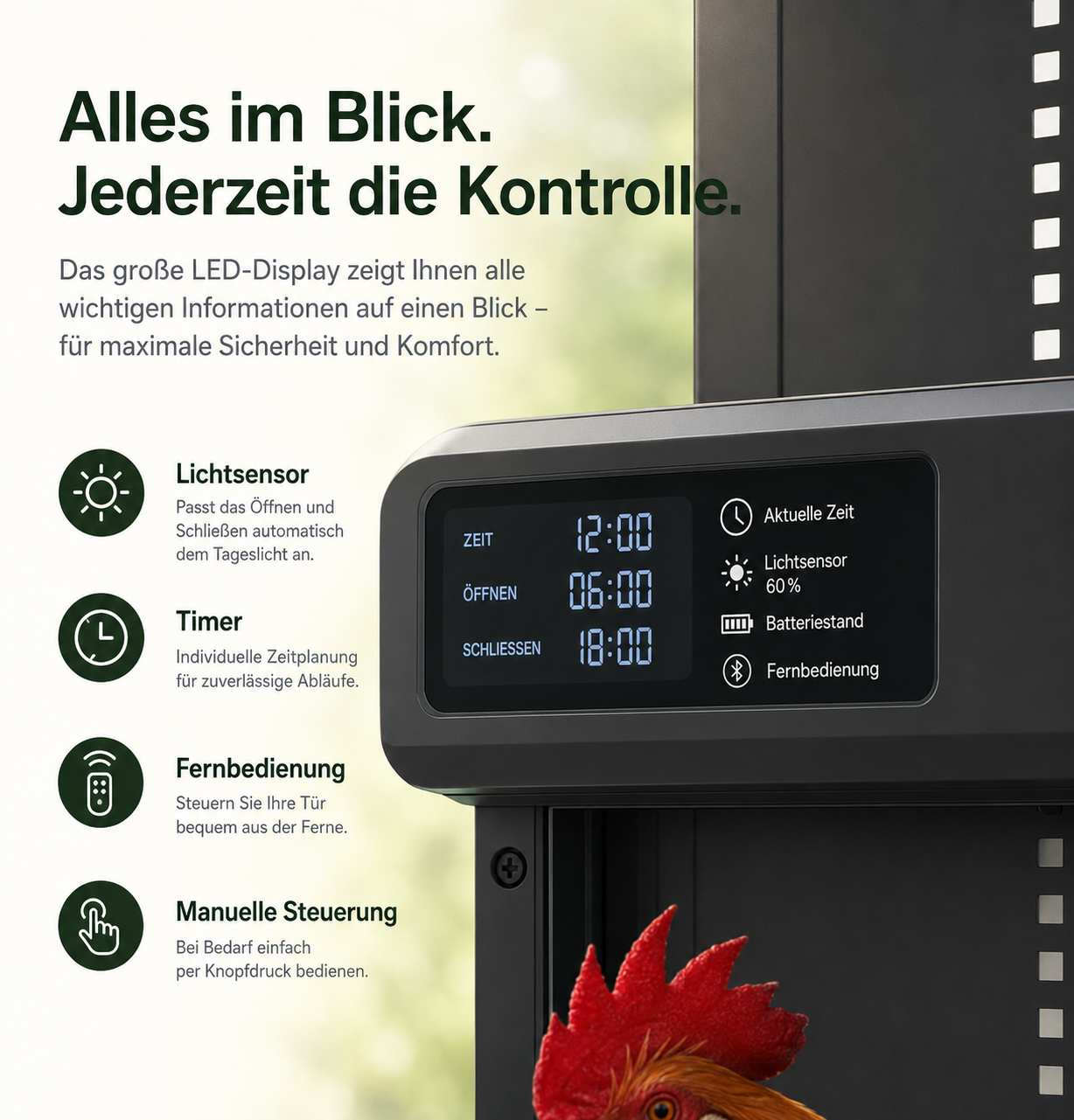Stallwächter® Automatische Hühnerklappe – Solar, Aluminium, Raubtiersicher & Wetterfest